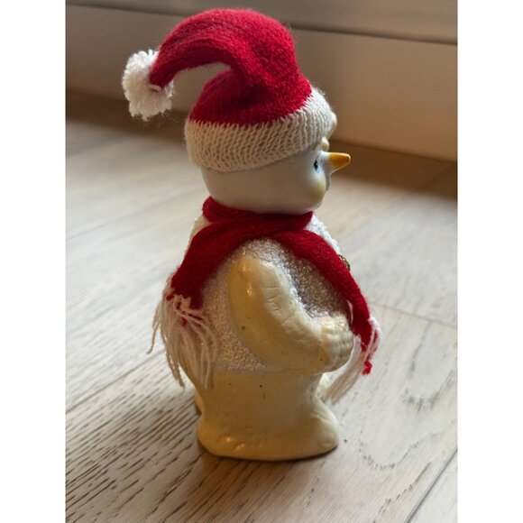 Vintage Snowman Figurine With Red Hat & Scarf ceramic porcelain christmas winter - Picture 7 of 8